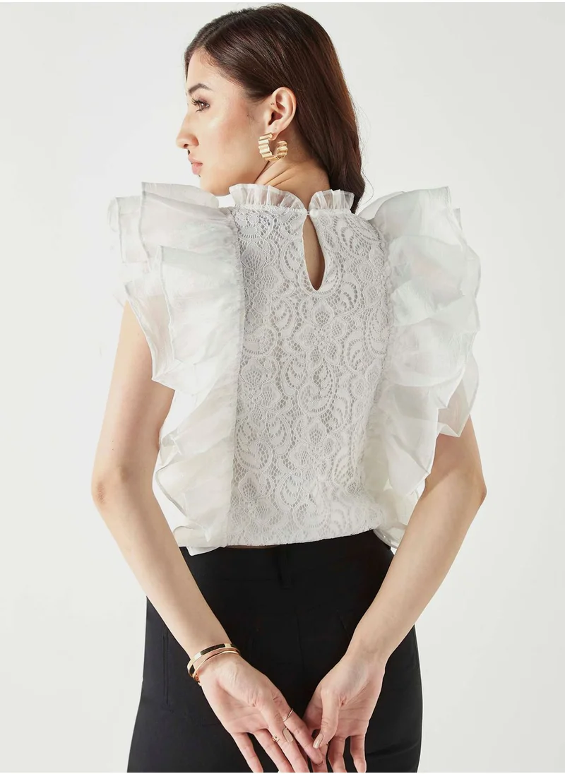 تواكستريمز Ruffle Sleeve Embroidered Top