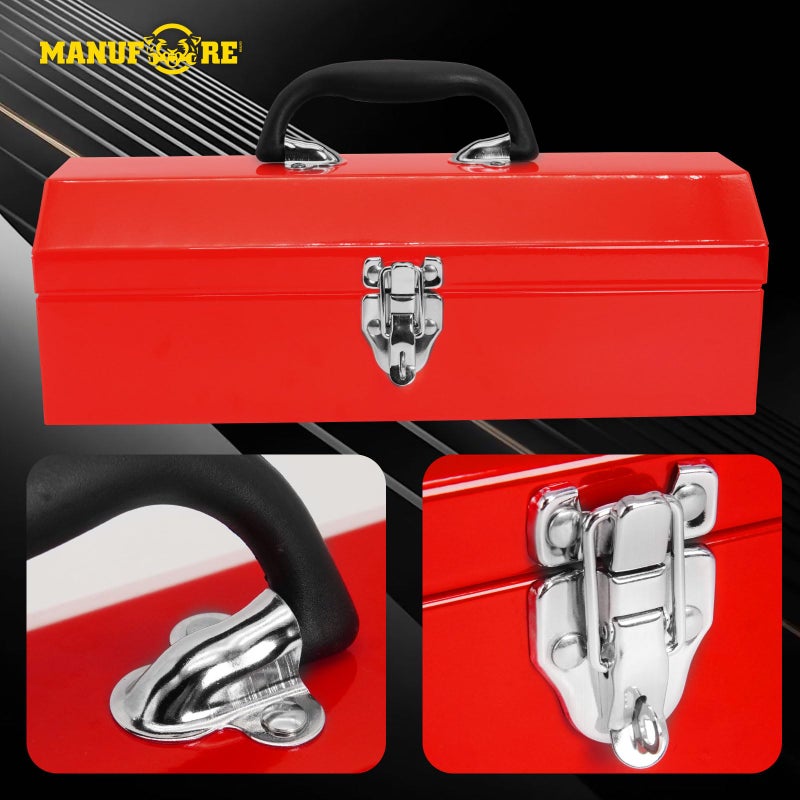 MANUFORE 14" Metal Tool Box Lightweight and Sturdy Storage Box Made of Heavy Steel and Nicely Finished and Painted - Image 3