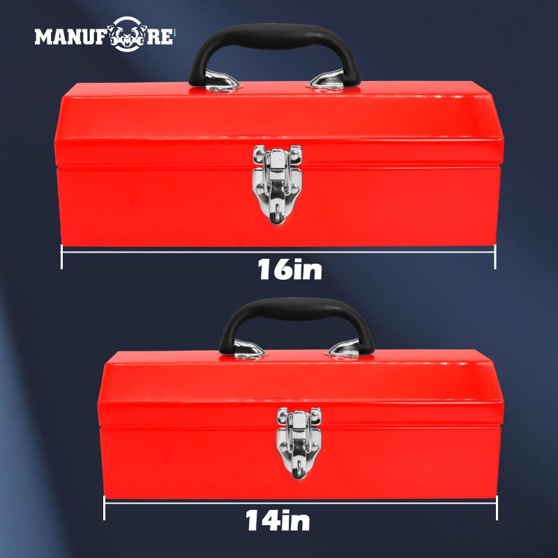 MANUFORE 14" Metal Tool Box Lightweight and Sturdy Storage Box Made of Heavy Steel and Nicely Finished and Painted - Image 4