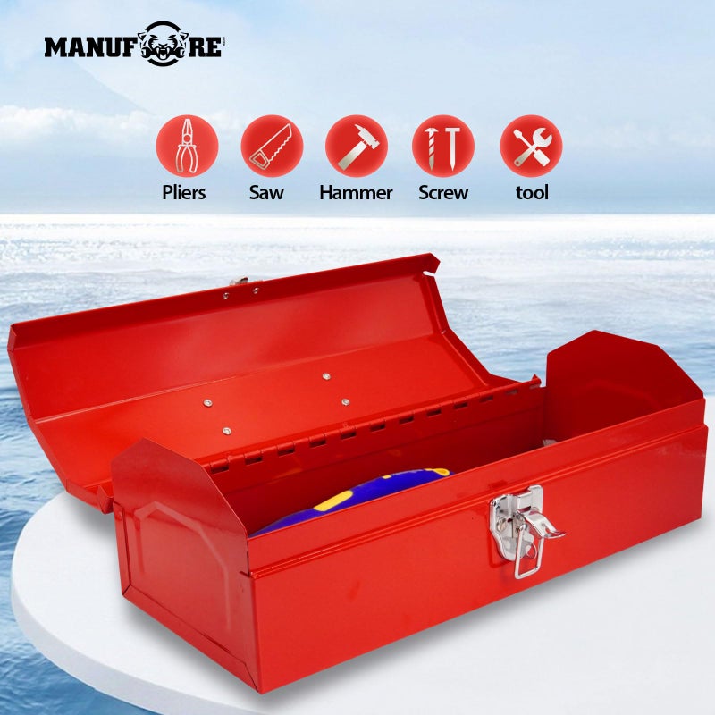 MANUFORE 14" Metal Tool Box Lightweight and Sturdy Storage Box Made of Heavy Steel and Nicely Finished and Painted - Image 2