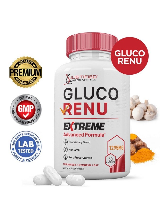 Justified Laboratories Gluco Renu Extreme 1295MG Glyco Support Pills Advacned Formula Gluo Renew Glycogen Support Formulated with Turmeric Berberine Resveratrol Garlic Bitter Melon Milk Thistle 60 Capsules - Image 2