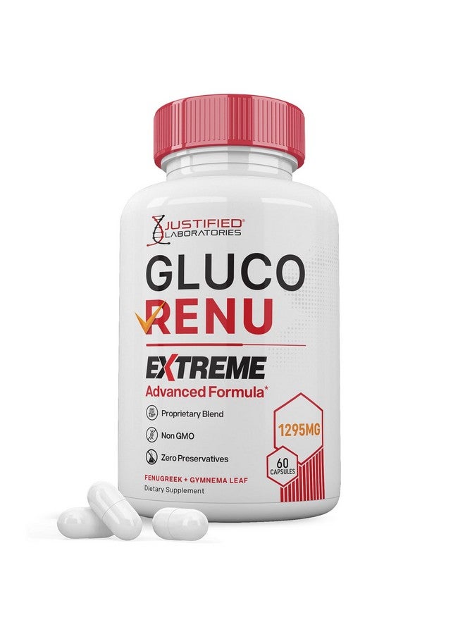 Justified Laboratories Gluco Renu Extreme 1295MG Glyco Support Pills Advacned Formula Gluo Renew Glycogen Support Formulated with Turmeric Berberine Resveratrol Garlic Bitter Melon Milk Thistle 60 Capsules - Image 1