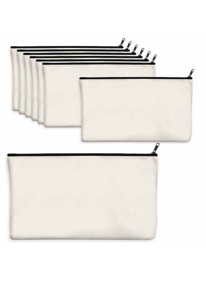 Vantasii 8 Pack Canvas Pencil Pouch, Diy Craft Zipper Bags Blank Makeup Bags Multifunctional Pouches Pencil Case For Cosmetic Toiletry Stationary (Beige, 8.3" X 4.7"), White - Image 1