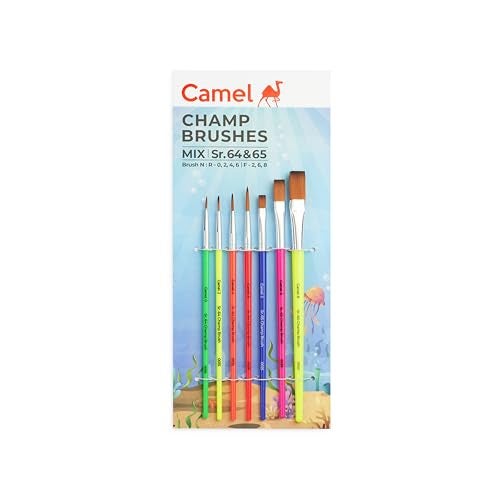 Camel Plastic Champ Brushes Set of 7 | Round & Flat Brushes for Water, Poster & Acrylic Colors | Perfect for Kids, Hobbyists & Artists - Image 1