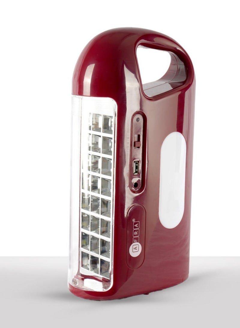 عفرا مصباح LED للطوارئ AFRA، قابل لإعادة الشحن، 110-240 فولت، مع مقبض حمل، مع 24 SMDs، للاستخدام الداخلي والخارجي، شحن USB، حماية من الشحن الزائد، مع ضمان لمدة عامين - Image 1