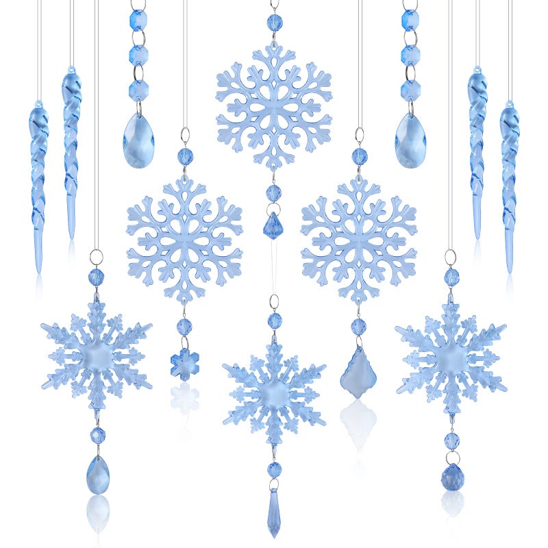 Marsui 30 Pieces Christmas Icicle Ornaments Acrylic Snowflake Ornaments for Christmas Tree Crystal Chandelier Drops with Crystal Line for Xmas DecorBlue - Image 2