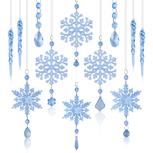 Marsui 30 Pieces Christmas Icicle Ornaments Acrylic Snowflake Ornaments for Christmas Tree Crystal Chandelier Drops with Crystal Line for Xmas DecorBlue - Image 1