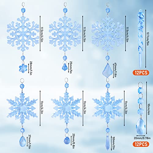 Marsui 30 Pieces Christmas Icicle Ornaments Acrylic Snowflake Ornaments for Christmas Tree Crystal Chandelier Drops with Crystal Line for Xmas DecorBlue - Image 3