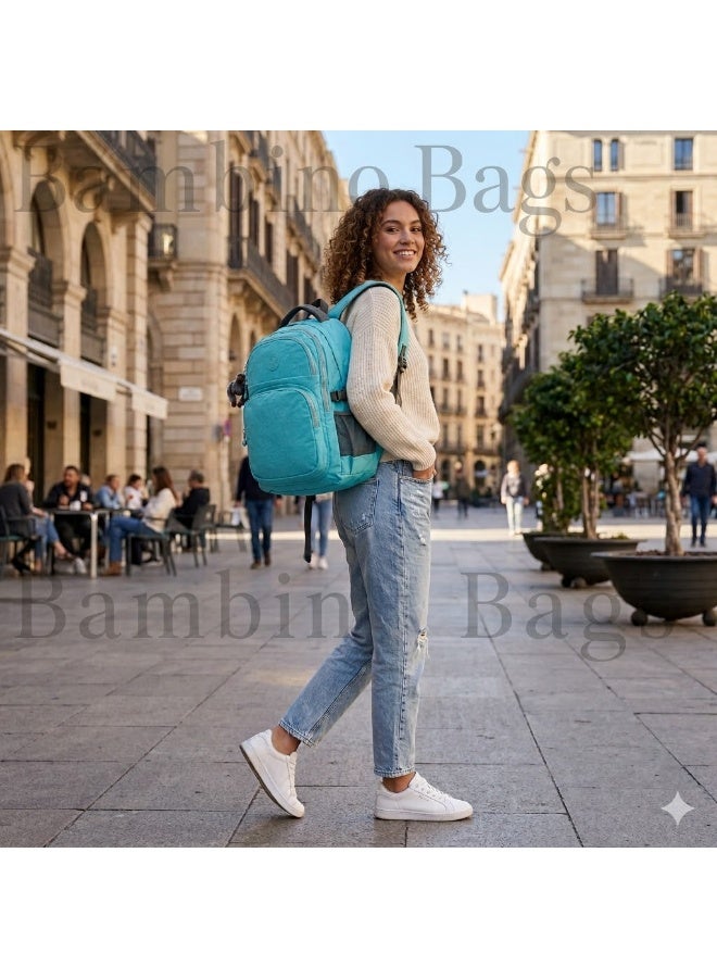 Backpack - 19.5 Inch – 7 Pockets, Laptop Compartment Light Turquoise, Padded Back & Shoulder Straps, Water-Resistant Backpack for School, Travel & Daily Use - Unisex-Light - Image 4