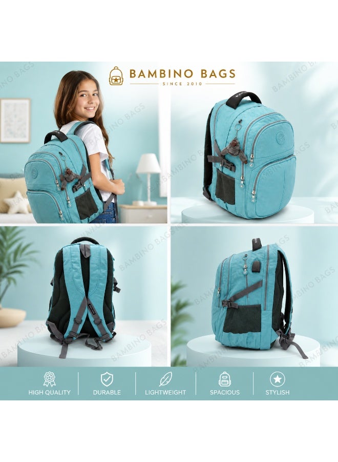 Backpack - 19.5 Inch – 7 Pockets, Laptop Compartment Light Turquoise, Padded Back & Shoulder Straps, Water-Resistant Backpack for School, Travel & Daily Use - Unisex-Light - Image 3