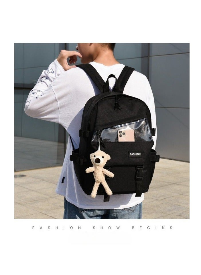 4Pcs Backpacks Combo Set with Teddy Bear Pendant for Teenage Students - Canvas School Bag Back To School Supplies Bookbag Kit - Image 2