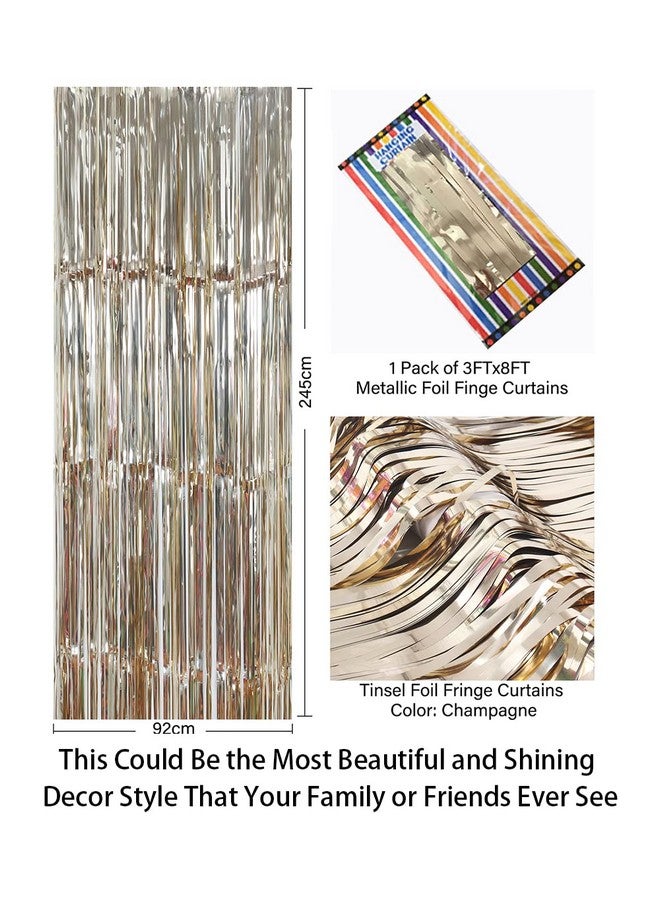 ShiDianYi Metallic Foil Fringe-Backdrops-Champagne-6FTX8FT Tinsel Party/Window/Door Decorative Fringe Curtains(Pack of 2) (Champagne) - Image 5