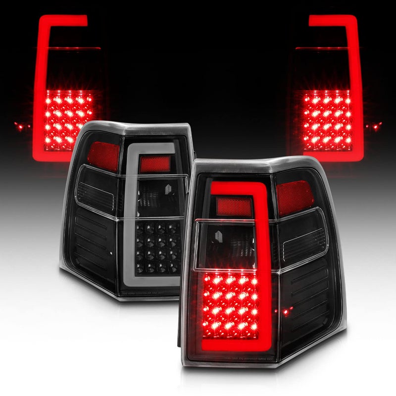 AmeriLite Full LED C-Type Tube Sequential Light Black Replacement Tail Lights Set for 2007-2017 Ford Expedition
