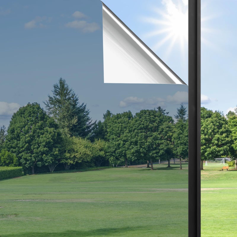 Haton Window Privacy Film One Way Window Tint for Home Sun UV Blocking Heat Control Reflective Mirror Tinting Film See Out Not in Office Door Coverings Silver 175 x 787