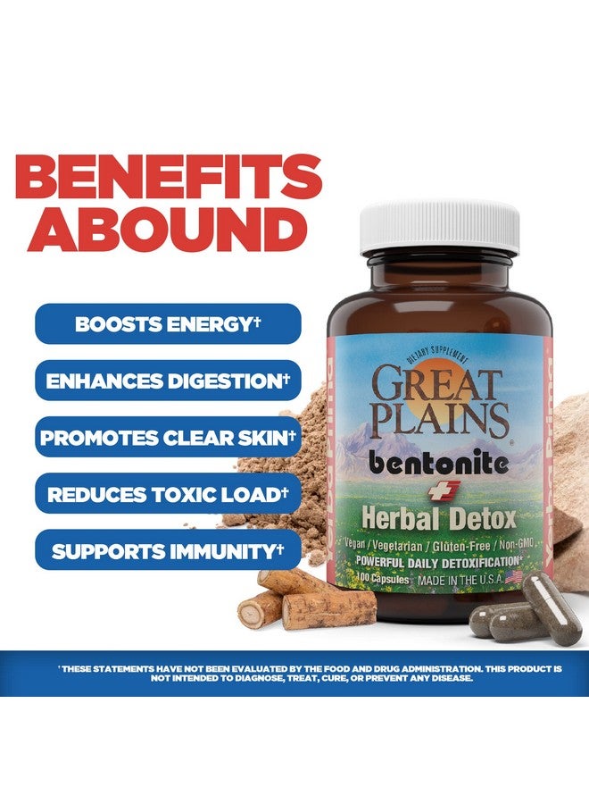 Yerba Prima طين البنتونيت من ييربا بريما مع الأعشاب للتخلص من السموم، 100 كبسولة نباتية - طين غذائي من السهول الكبرى، الولايات المتحدة الأمريكية - مكمل لتنظيف القولون والكبد مع طين الكالسيوم - Image 3