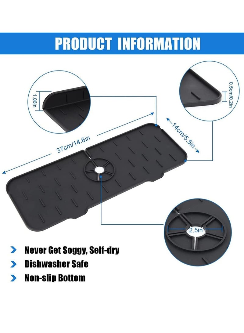1pc Silicone Faucet Handle Drip Catcher Tray - Splash Dish Drying Mat for Clean Countertops, Washable Backsplash Guard, Ternal Sink Protector (Black) - Image 3