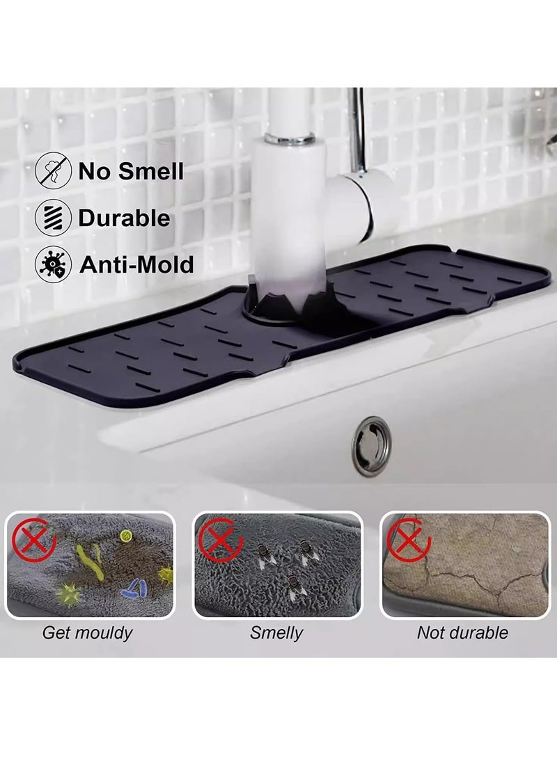 1pc Silicone Faucet Handle Drip Catcher Tray - Splash Dish Drying Mat for Clean Countertops, Washable Backsplash Guard, Ternal Sink Protector (Black) - Image 5