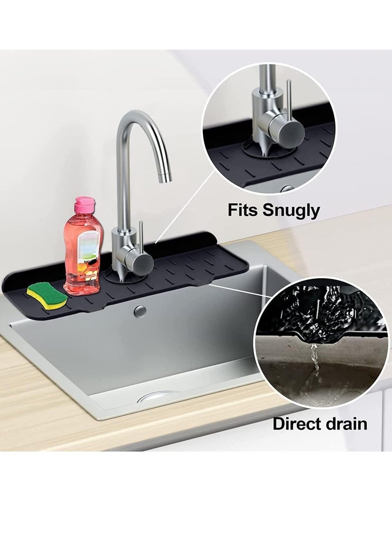 1pc Silicone Faucet Handle Drip Catcher Tray - Splash Dish Drying Mat for Clean Countertops, Washable Backsplash Guard, Ternal Sink Protector (Black) - Image 2