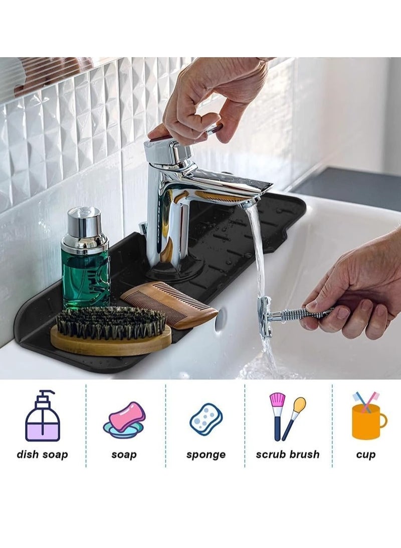 1pc Silicone Faucet Handle Drip Catcher Tray - Splash Dish Drying Mat for Clean Countertops, Washable Backsplash Guard, Ternal Sink Protector (Black) - Image 4