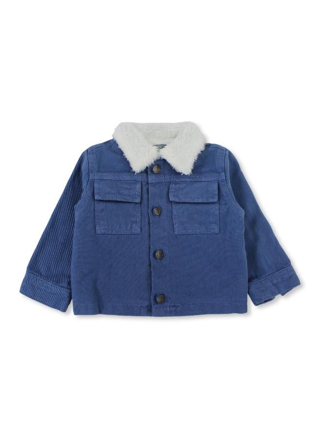 Pompelo Baby Boys Fur Jacket – Navy - Image 1