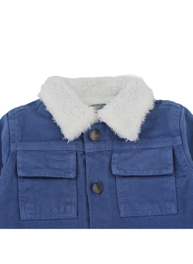 Pompelo Baby Boys Fur Jacket – Navy - Image 3