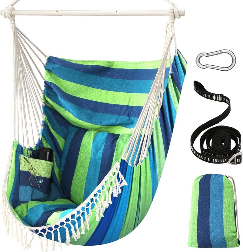 Chihee Swing Chair Hammock Max 227 kg 2 Cushions Included Metal Bar with Non-Slip Slots Portable Hanging Chair Side Pocket Bohemian Chair Large Macrame Indoor Outdoor - Image 1