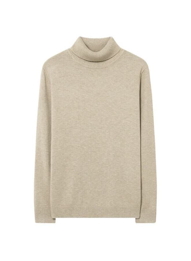 Markless Men's Sweater Autumn Winter Warm High Neck Knit Pullover Casual Base Layer 0710 Milk Tea Apricot M - Image 1