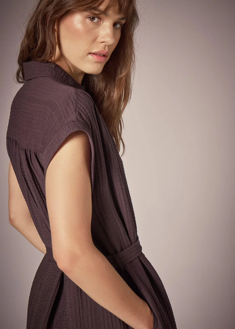 ماتلان Et Vous Brown Textured Midi Shirt Dress