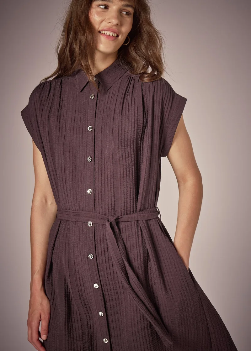 ماتلان Et Vous Brown Textured Midi Shirt Dress