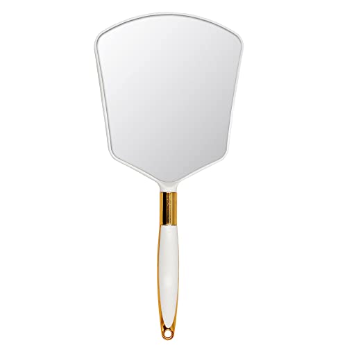 Eaoundm Hand Held Mirror with Handle, Makeup Hand Mirror with Hook Hole for Bathroom and Bedroom, Barbers Haircut Mirror for Home and Salon (4.8X4.3 inchs, White) - Image 1