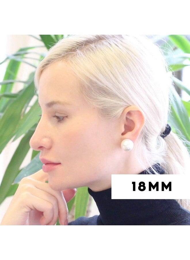 هامبل شيك نيويورك أقراط لؤلؤ كبيرة جدًا للنساء - أقراط لؤلؤ كبيرة مزيفة للنساء، مجوهرات عصرية كبيرة الحجم مقاس 18 مم، أقراط دائرية بيضاء ضخمة مضادة للحساسية - Image 5