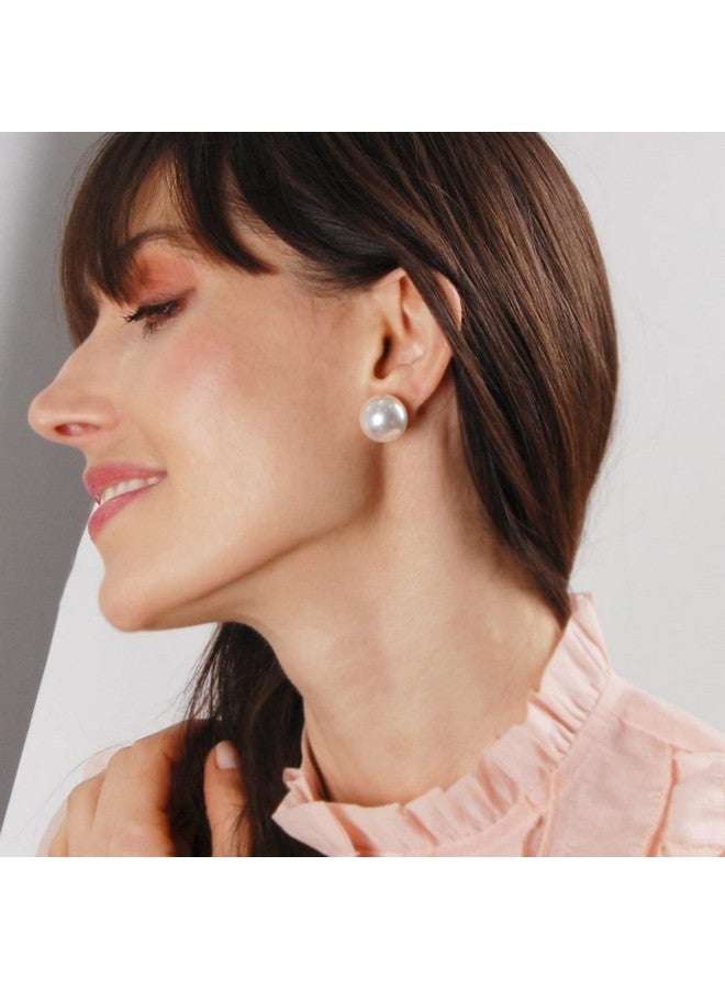 هامبل شيك نيويورك أقراط لؤلؤ كبيرة جدًا للنساء - أقراط لؤلؤ كبيرة مزيفة للنساء، مجوهرات عصرية كبيرة الحجم مقاس 18 مم، أقراط دائرية بيضاء ضخمة مضادة للحساسية - Image 4