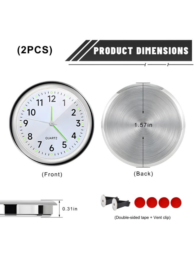 2 Pieces Mini Luminous Quartz Car Clock Stick On Dashboard & Air Vent Mount High Accuracy Timepiece White And Black Multipurpose For Vehicle Home Office Interior Decoration - Image 2
