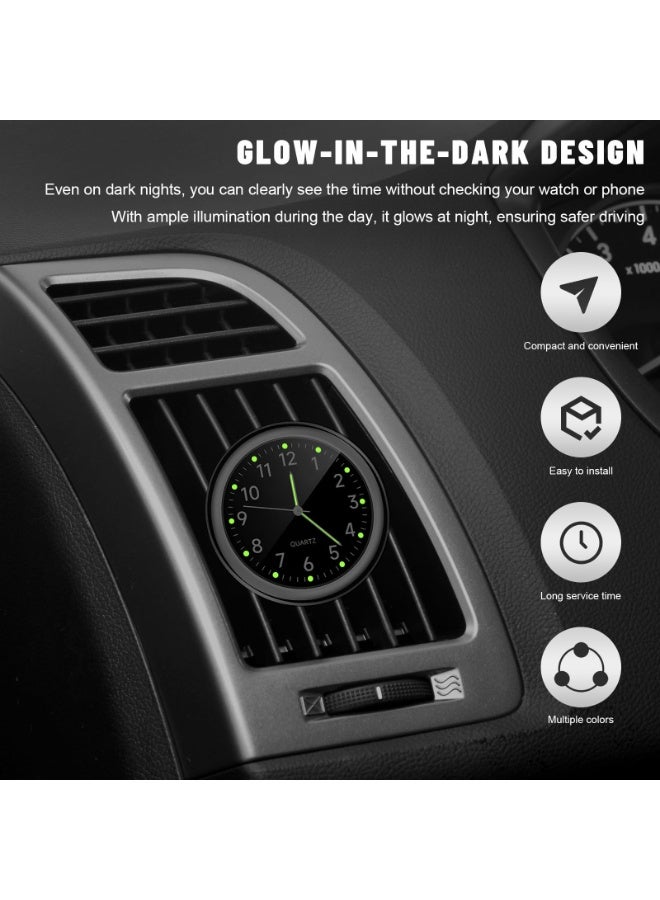 2 Pieces Mini Luminous Quartz Car Clock Stick On Dashboard & Air Vent Mount High Accuracy Timepiece White And Black Multipurpose For Vehicle Home Office Interior Decoration - Image 3