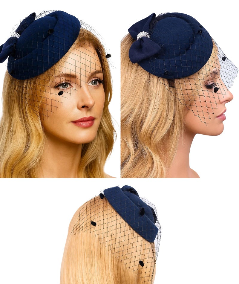 SQUISHY Fascinator Hats for Woman, Hats for Women & Black Hat for Woman - Elegant Vintage Style Headpiece with Bow Clips for Hair, Perfect Accessories for Women Stylish Occasions - Image 3