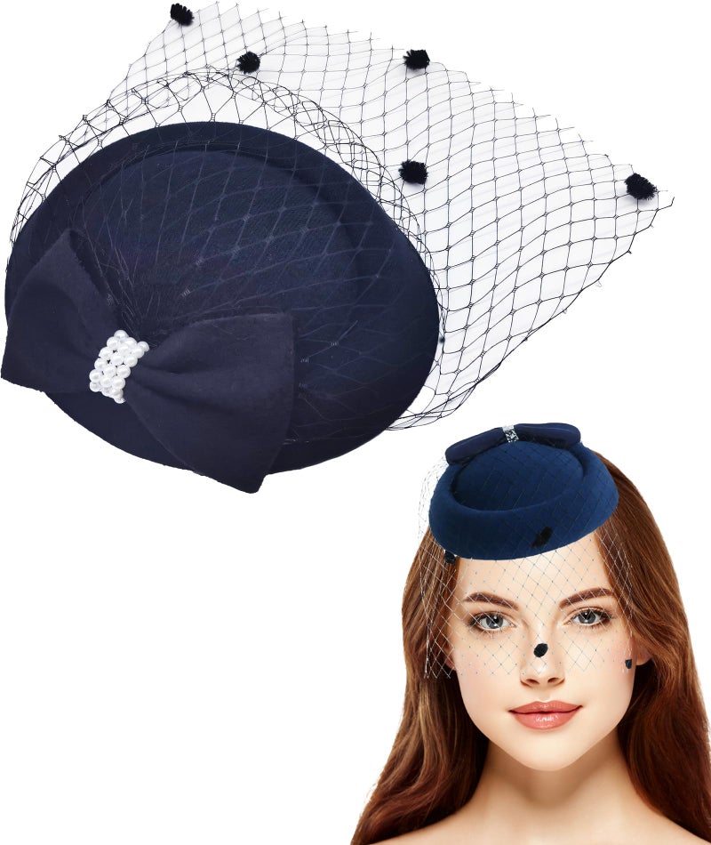 SQUISHY Fascinator Hats for Woman, Hats for Women & Black Hat for Woman - Elegant Vintage Style Headpiece with Bow Clips for Hair, Perfect Accessories for Women Stylish Occasions - Image 1