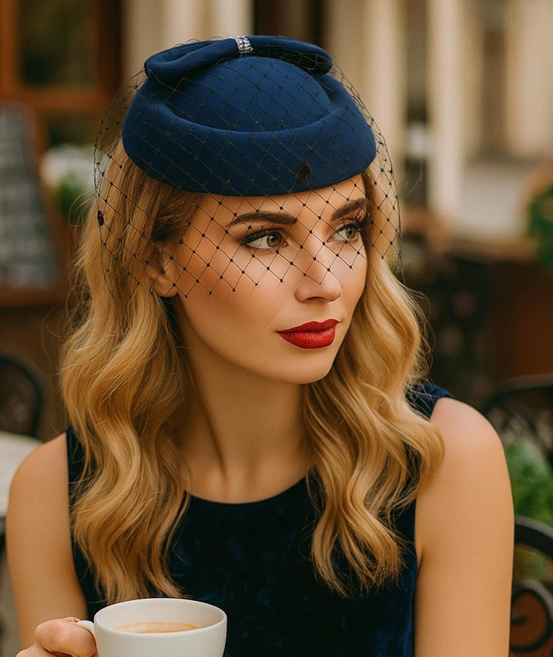 SQUISHY Fascinator Hats for Woman, Hats for Women & Black Hat for Woman - Elegant Vintage Style Headpiece with Bow Clips for Hair, Perfect Accessories for Women Stylish Occasions - Image 2