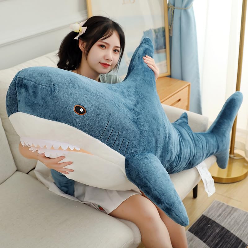 JULAN 39inch Giant Shark Plush Toy Pillow3D Giant Shark Stuffed Animal Soft Shark Cushion Pillow Shark Stuffed Toy Throw Pillow for Childrens Pillow Boys and Girls Room Decoration Bedtime Gift 100cm - Image 1