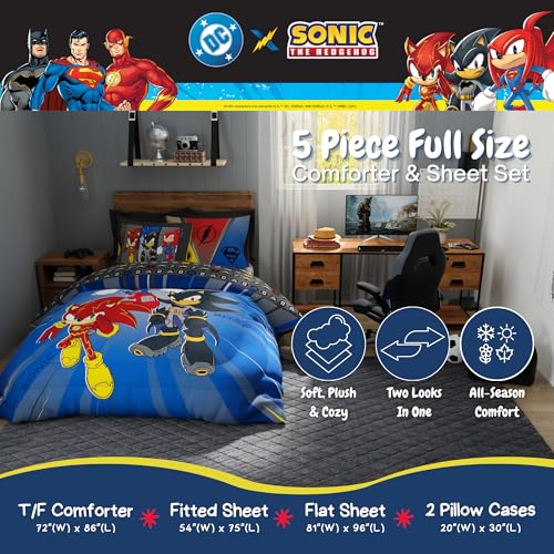 Franco DC x Sonic The Hedgehog Kids Bedding Set Full Size 5Piece Super Soft Cozy Reversible Comforter Sheet Set Officially Licensed Product by Franco - Image 3
