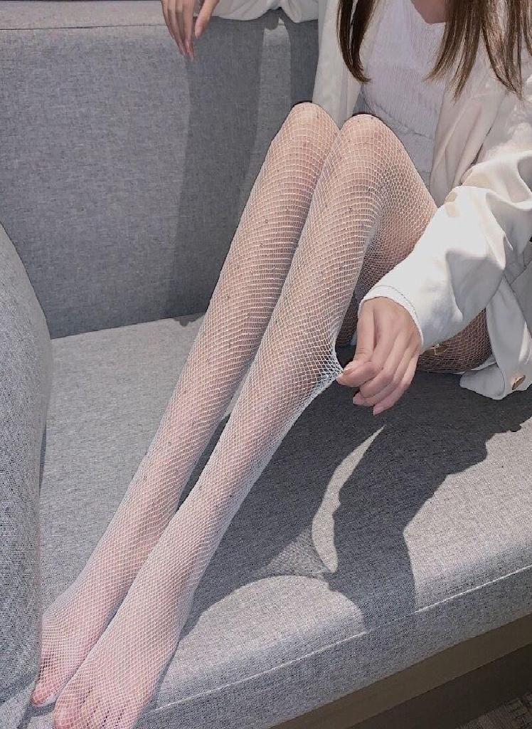 Joychic Women's diamond tight pants, rhinestone mesh sparkling mesh socks, sparkling mesh high waisted pantyhose, women's white tight pants - Image 2