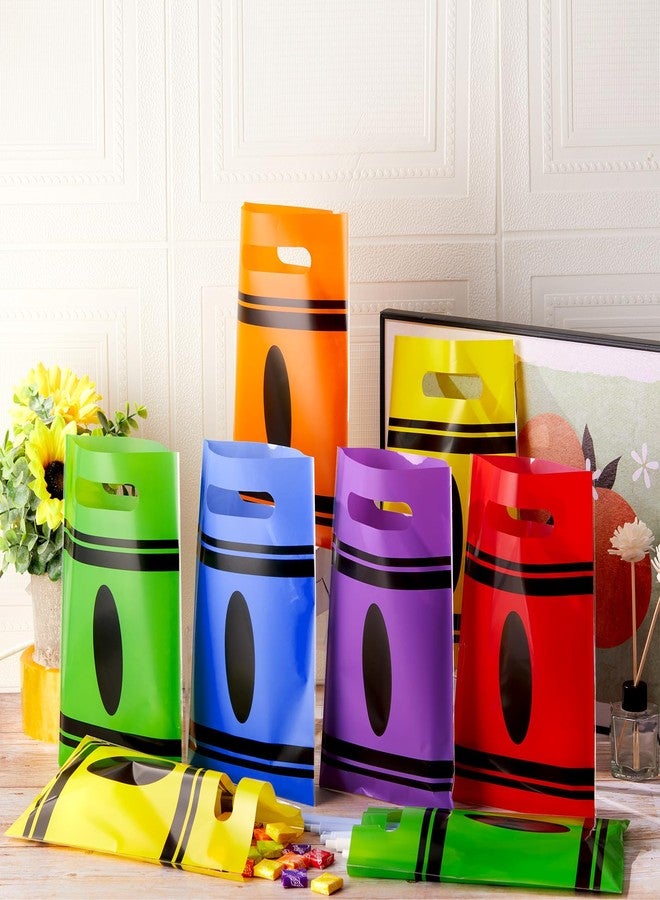 Geyoga 24 Pcs Back to School Crayon Gift Bags Bulk First Day of School Colorful Plastic Treat Tote Goodie Wrapping Bags with Handle for Kids Students Classroom Prize Party Favors Supplies - Image 5