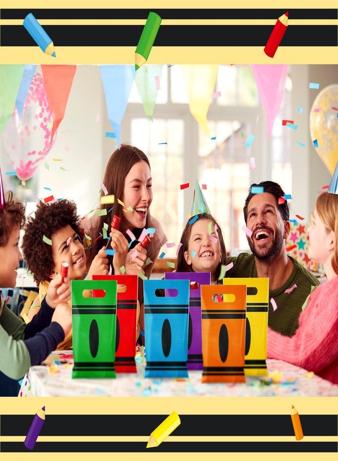 Geyoga 24 Pcs Back to School Crayon Gift Bags Bulk First Day of School Colorful Plastic Treat Tote Goodie Wrapping Bags with Handle for Kids Students Classroom Prize Party Favors Supplies - Image 4