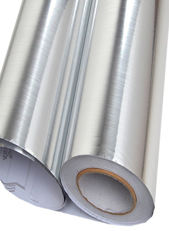 UPREDO Thick Metal Look Stainless Steel Adhesive Metallic Shelf Liner Decorative Paper Vinyl Film Backsplash Cover 15.8in by 100in (Silver Metal) - Image 4