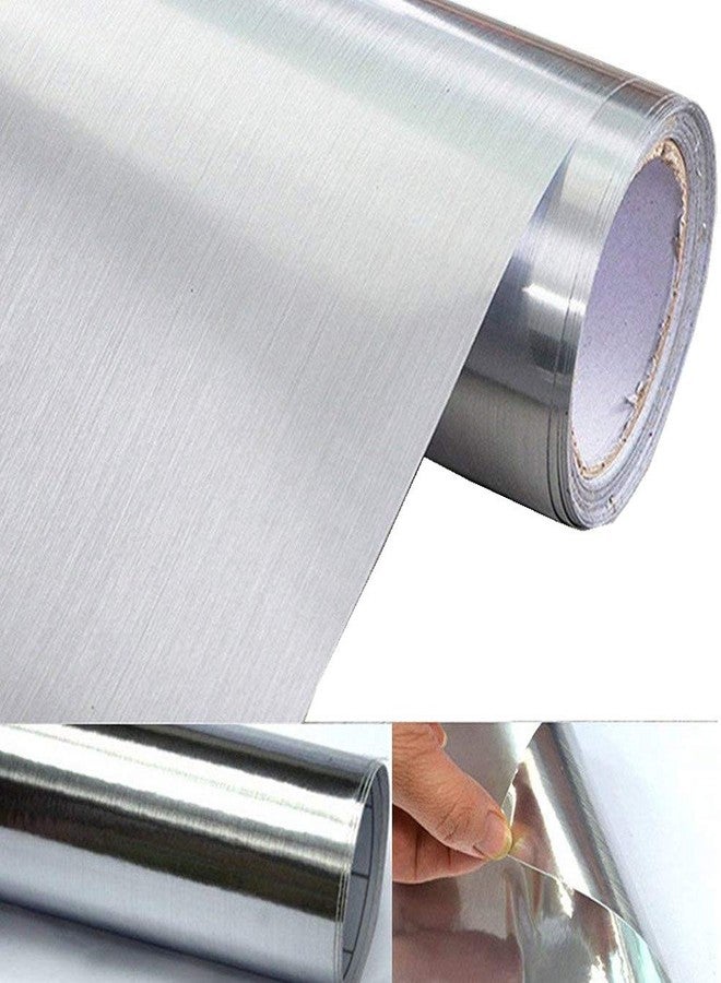 UPREDO Thick Metal Look Stainless Steel Adhesive Metallic Shelf Liner Decorative Paper Vinyl Film Backsplash Cover 15.8in by 100in (Silver Metal) - Image 1