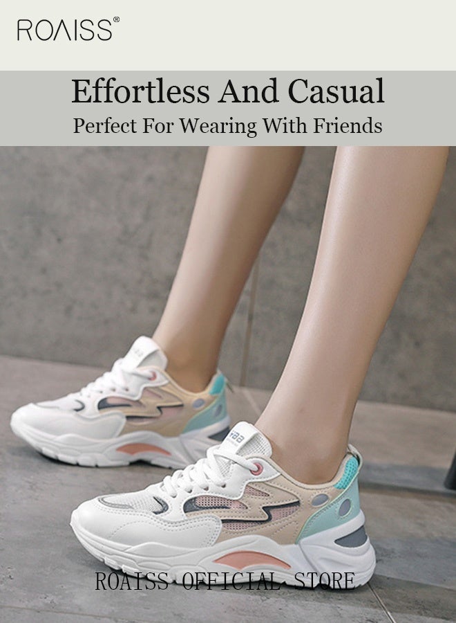 roaiss Ladies Sports Shoes Casual Thick Sole Outdoors Shoes Colorblock Breathable Wear-Resistant Low-Top Sneakers Women's Fashion All-Match Platform 4 Cm Sneakers Athlesiure Shoes  - Image 2