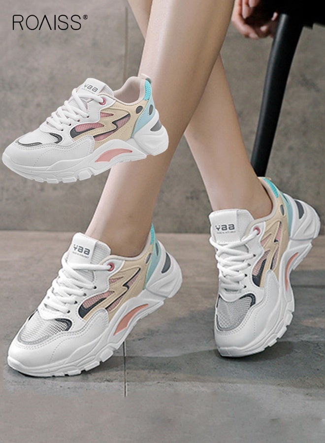 roaiss Ladies Sports Shoes Casual Thick Sole Outdoors Shoes Colorblock Breathable Wear-Resistant Low-Top Sneakers Women's Fashion All-Match Platform 4 Cm Sneakers Athlesiure Shoes  - Image 3