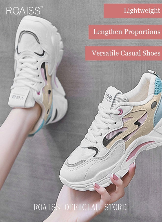 roaiss Ladies Sports Shoes Casual Thick Sole Outdoors Shoes Colorblock Breathable Wear-Resistant Low-Top Sneakers Women's Fashion All-Match Platform 4 Cm Sneakers Athlesiure Shoes  - Image 4