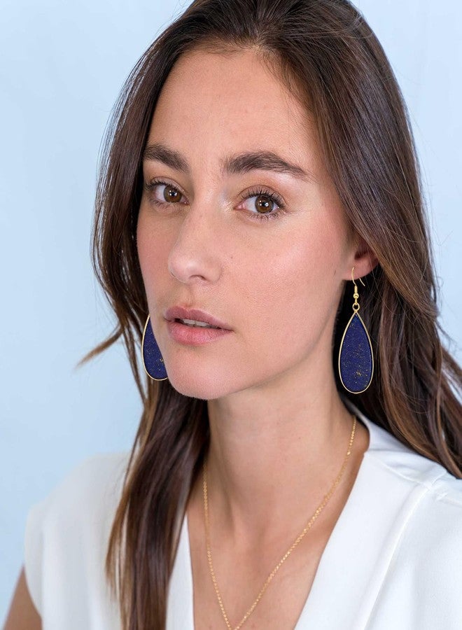 Wovanoo Natural Stone Earrings for Women Teardrop Dangle Earrings Crystal Statement Drop Earring Oval Blue - Image 2