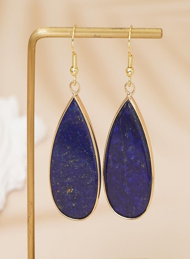 Wovanoo Natural Stone Earrings for Women Teardrop Dangle Earrings Crystal Statement Drop Earring Oval Blue - Image 4
