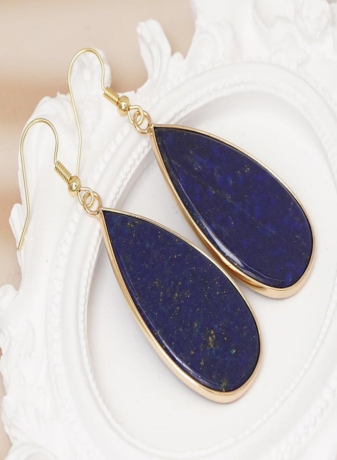 Wovanoo Natural Stone Earrings for Women Teardrop Dangle Earrings Crystal Statement Drop Earring Oval Blue - Image 5